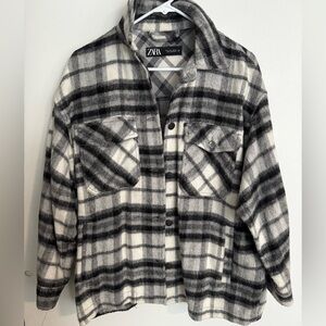 Zara size S oversized black plaid wool jacket